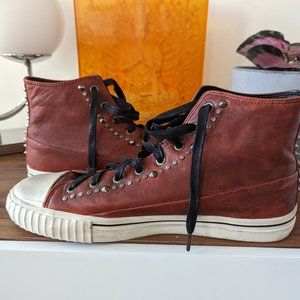 John Varvatos Red Leather Studded High-Top Sneakers Worn Twice - Fits 11.5 Mint